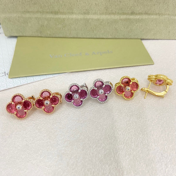 [⭐Shinejoy]2026 NEW  CLOVER 1 MOTIFPINK ENAMEL STUD EARRINGS WITH DIAMONDS2