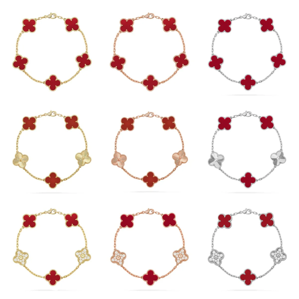 [⭐Shinejoy] CLOVER 5 MOTIF RED CORNELIAN BRACELET COLLECTION