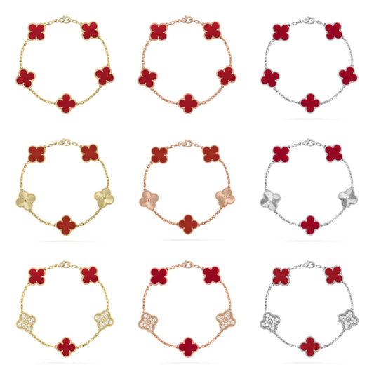 [⭐Shinejoy] CLOVER 5 MOTIF RED CORNELIAN BRACELET COLLECTION