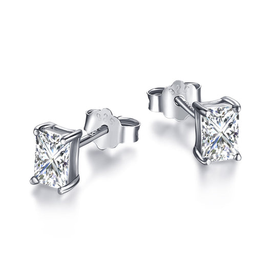 [Shinejoy Jewelry]Stylish Shiny Rectangular Center Stone Stud Earrings