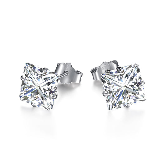 [Shinejoy Jewelry]Stylish Shiny Square Center Stone Stud Earrings