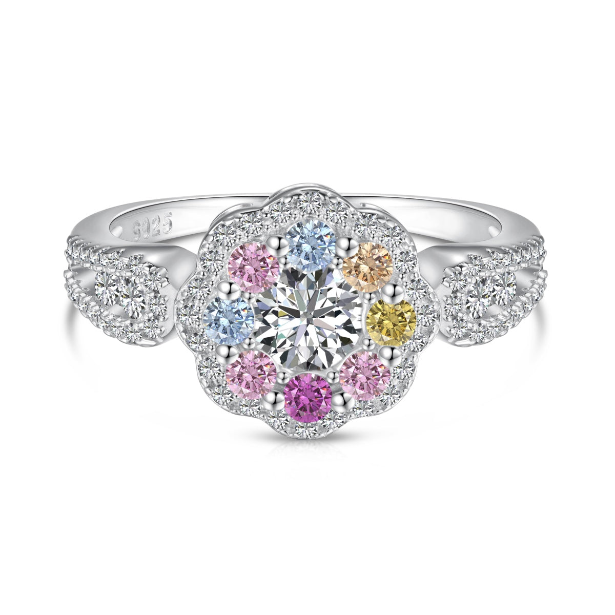 [Shinejoy Jewelry]Delicate Colorful Round Cut Flower Shape Wedding Ring
