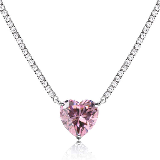 [Shinejoy Jewelry]8.0 Carat Versatile Colorful Sweet Heart-Shaped Tennis Necklace
