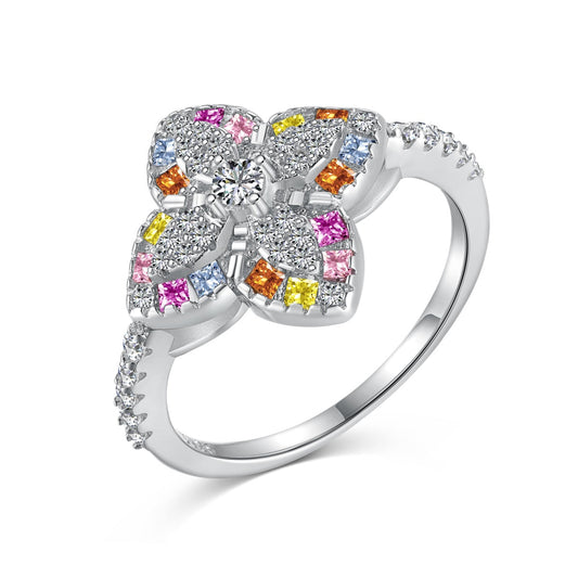 [Shinejoy Jewelry]Luxurious Colorful Flower Shape Banquet Ring