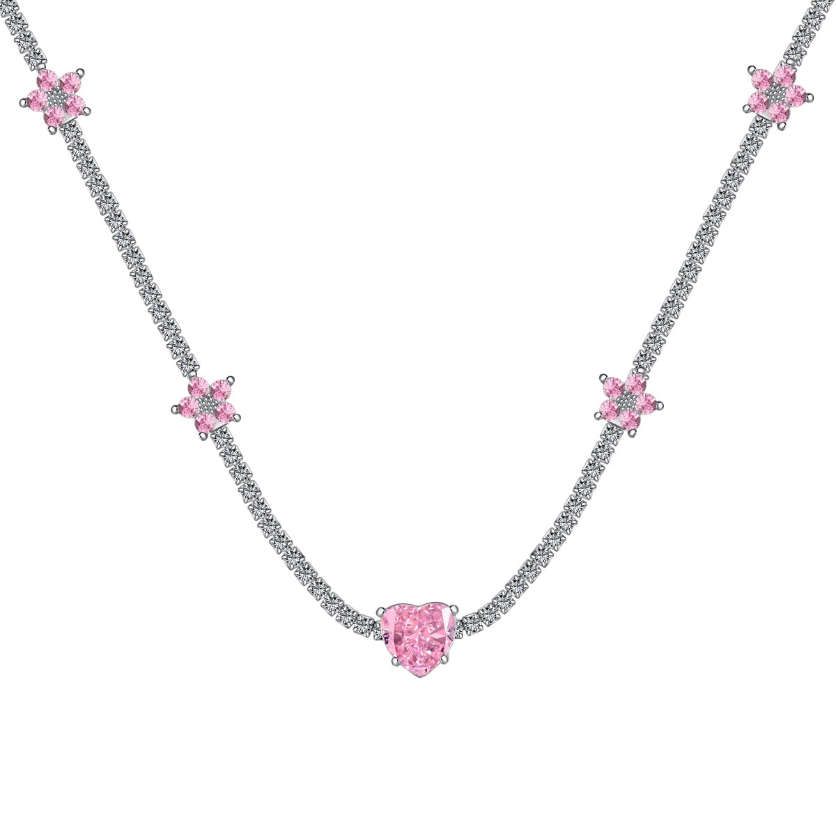 [Shinejoy Jewelry]Dazzling Pink Heart Flower Necklace
