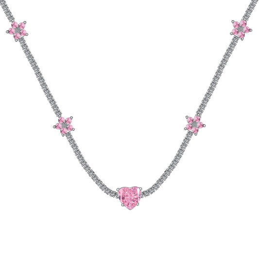 [Shinejoy Jewelry]Dazzling Pink Heart Flower Necklace