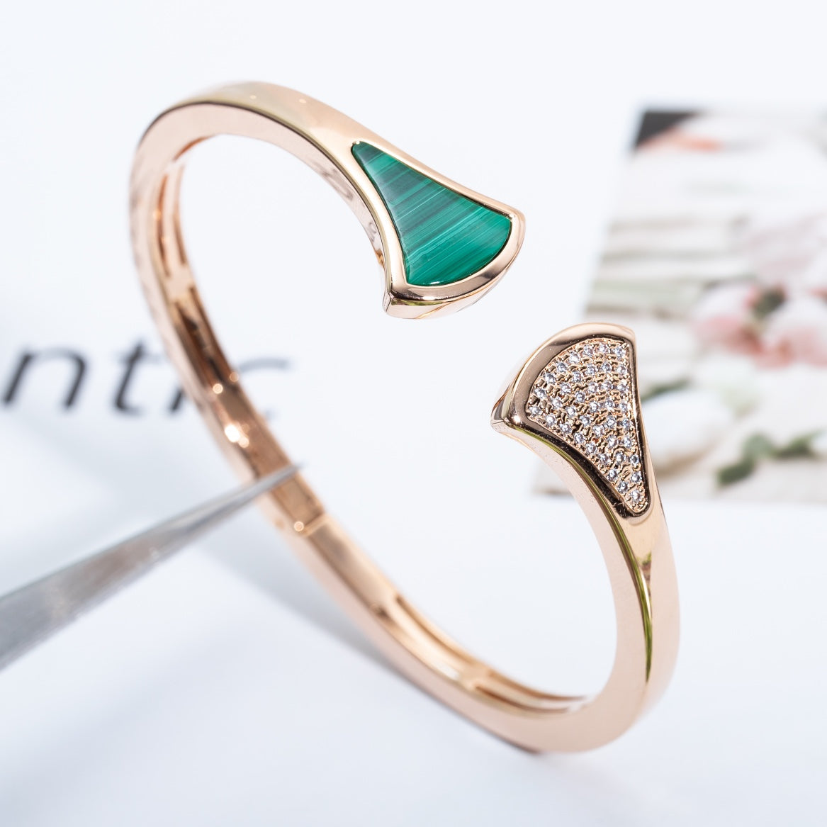 [⭐Shinejoy]DREAM BRACELET OPEN MALACHITE PINK GOLD