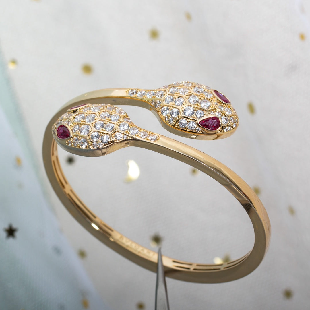 [⭐Shinejoy]SERPENTI BRACELET PINK GOLD DIAMOND DOUBLE SNAKE
