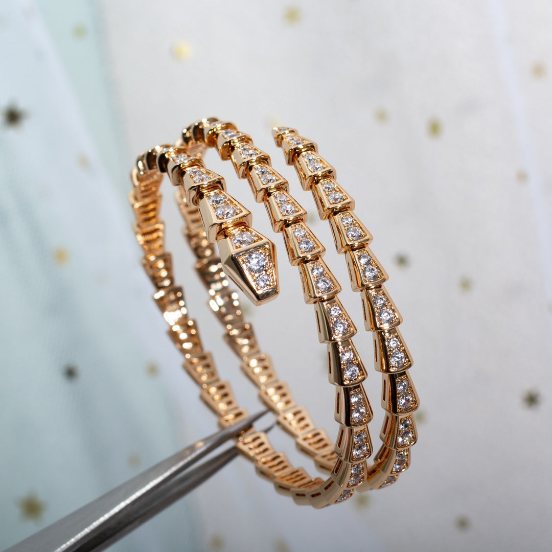 [⭐Shinejoy]SERPENTI BRACELET PINK GOLD DIAMOND DOUBLE ROW