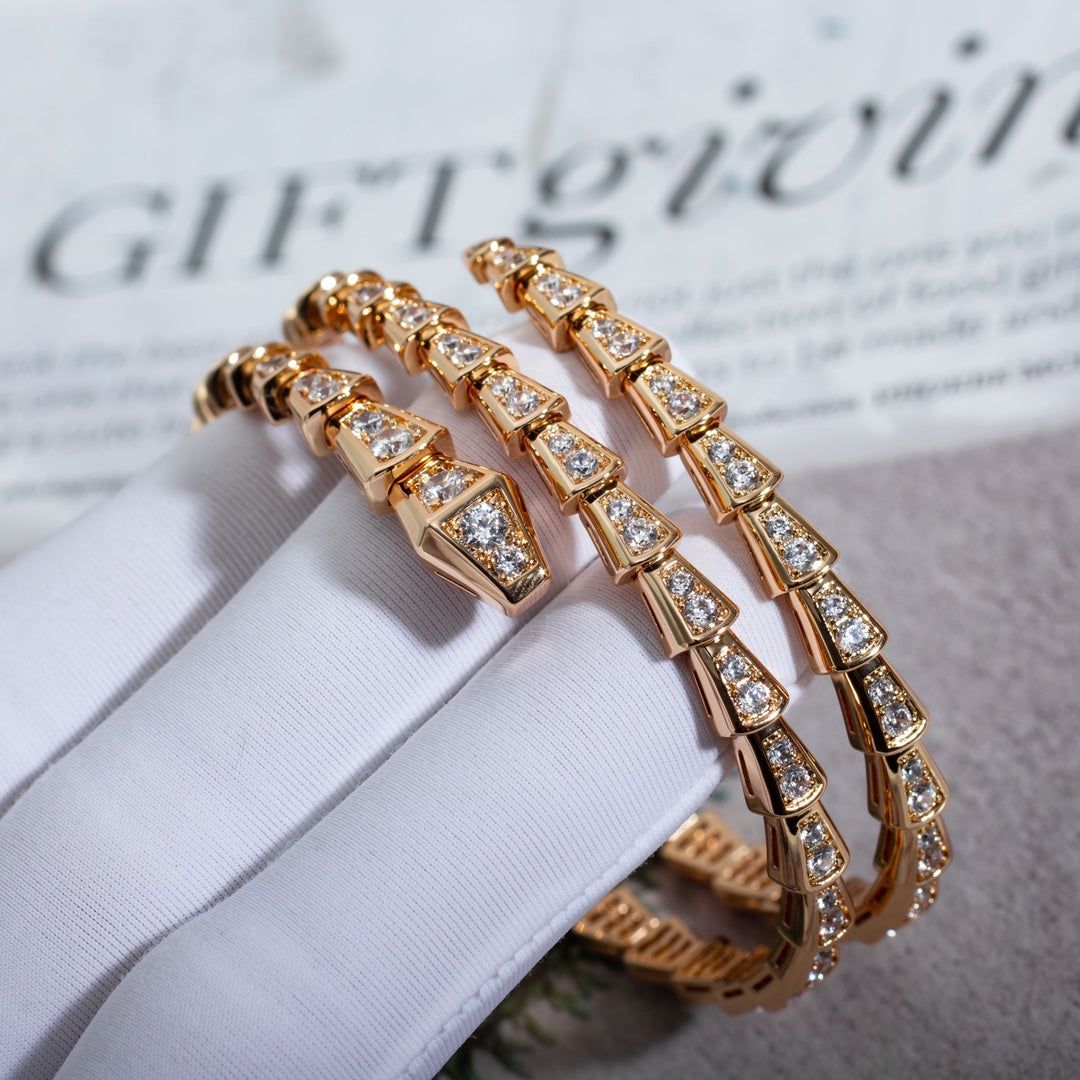 [⭐Shinejoy]SERPENTI BRACELET PINK GOLD DIAMOND DOUBLE ROW