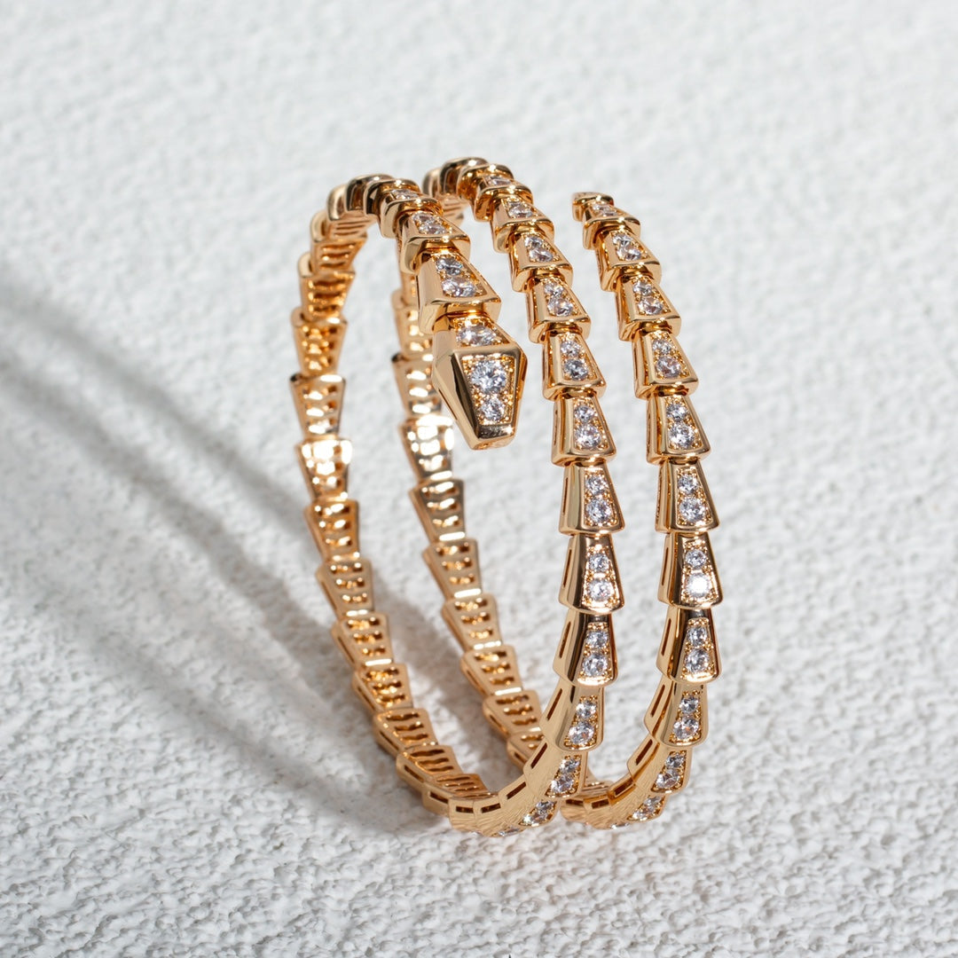 [⭐Shinejoy]SERPENTI BRACELET PINK GOLD DIAMOND DOUBLE ROW