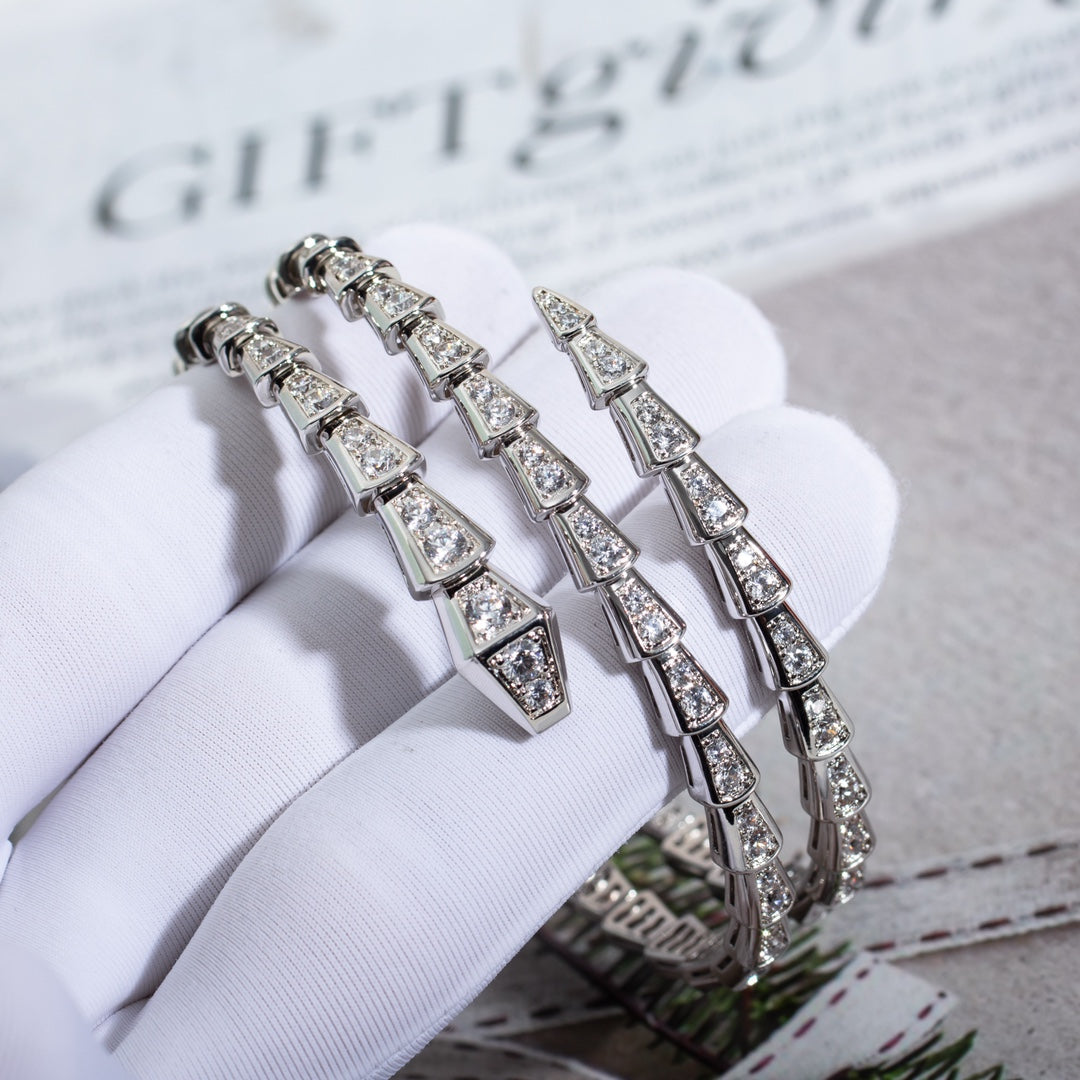 [⭐Shinejoy]SERPENTI BRACELET SILVER DIAMOND DOUBLE ROW