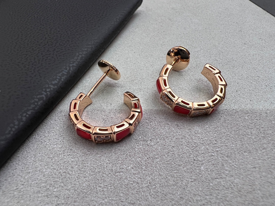 [⭐Shinejoy]SERPENTI CARNELIAN PINK GOLD EARRINGS