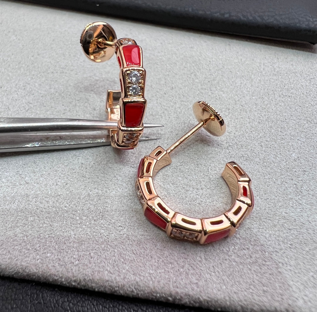 [⭐Shinejoy]SERPENTI CARNELIAN PINK GOLD EARRINGS