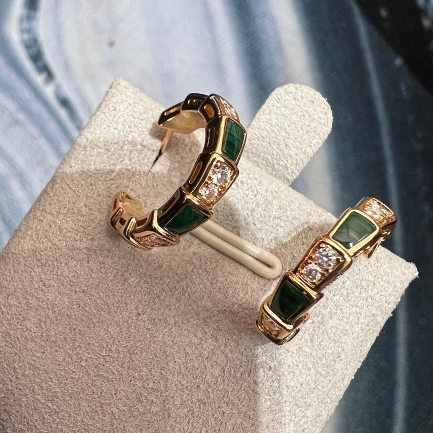 [⭐Shinejoy]SERPENTI MALACHITE PINK GOLD EARRINGS