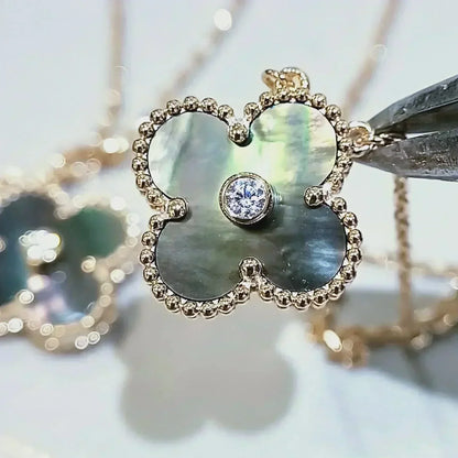 [Shinejoy]CLOVER 15MM DIAMOND AND MOTHER-OF-GREY NECKLACE