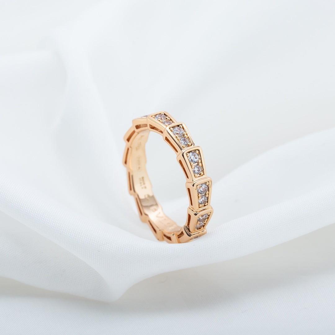 [⭐Shinejoy]SERPENTI RING PINK GOLD DIAMOND PAVED 3MM