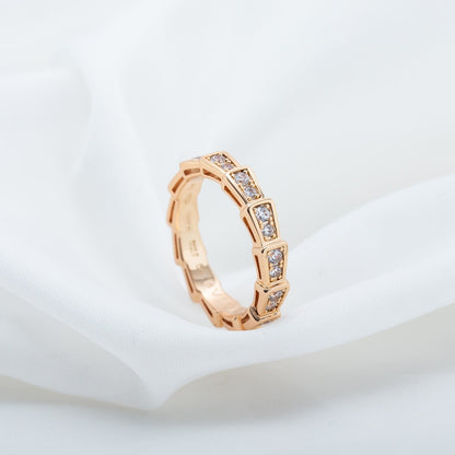 [⭐Shinejoy]SERPENTI RING PINK GOLD DIAMOND PAVED 3MM