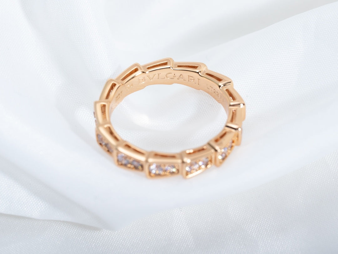 [⭐Shinejoy]SERPENTI RING PINK GOLD DIAMOND PAVED 3MM
