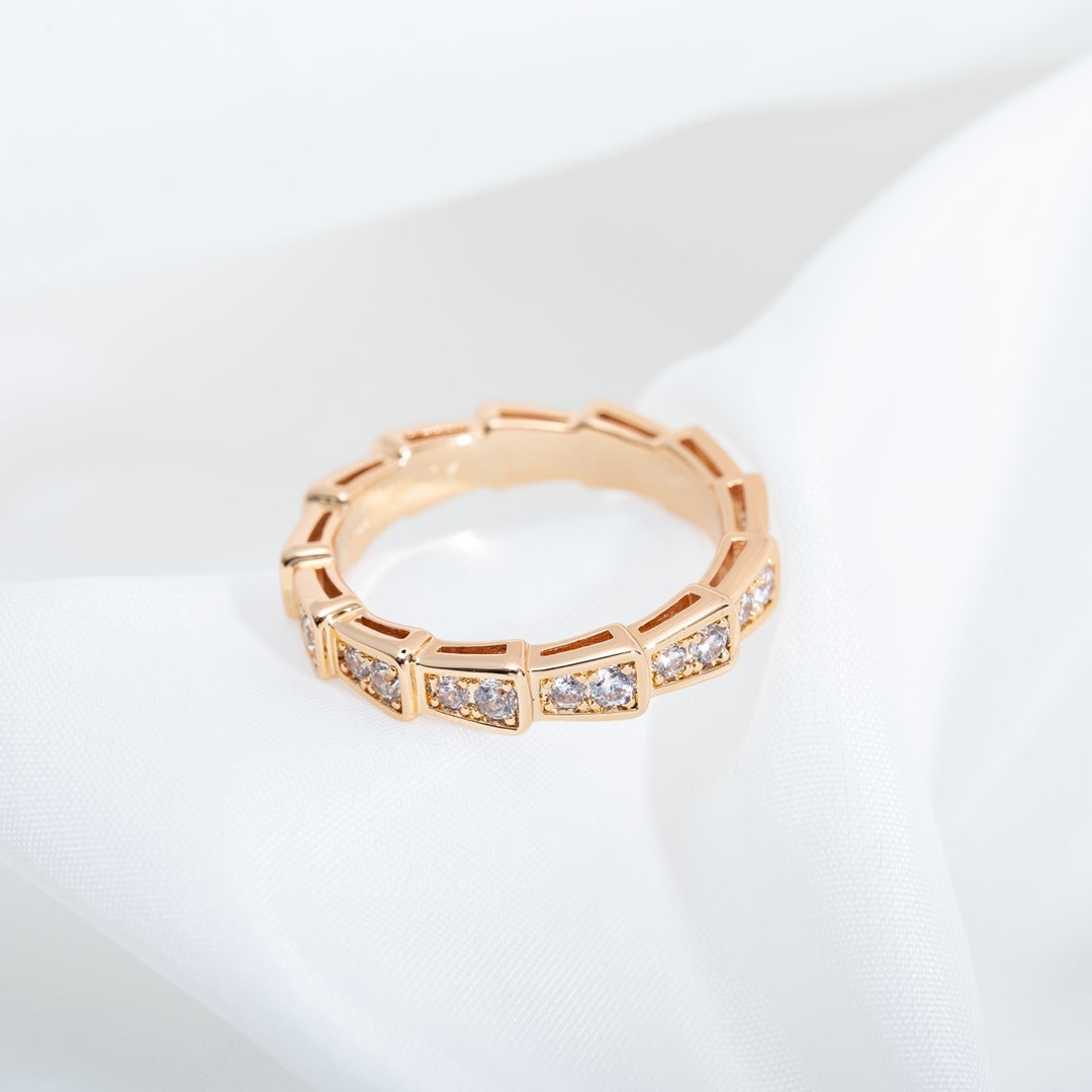 [⭐Shinejoy]SERPENTI RING PINK GOLD DIAMOND PAVED 3MM