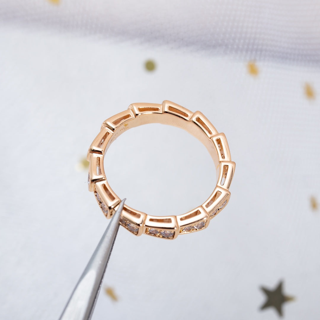[⭐Shinejoy]SERPENTI RING PINK GOLD DIAMOND PAVED 3MM