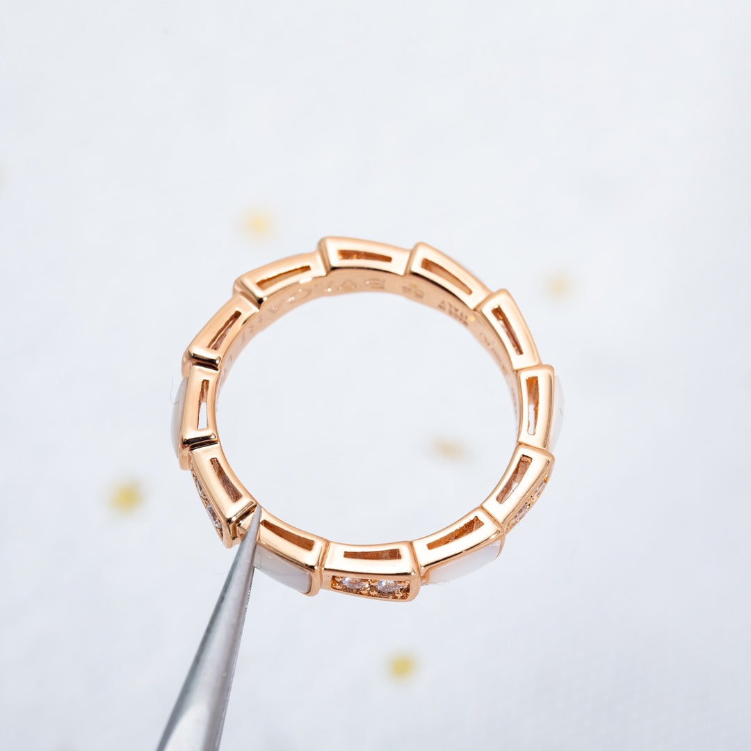 [⭐Shinejoy]SERPENTI RING PINK GOLD DIAMOND MOP 3MM