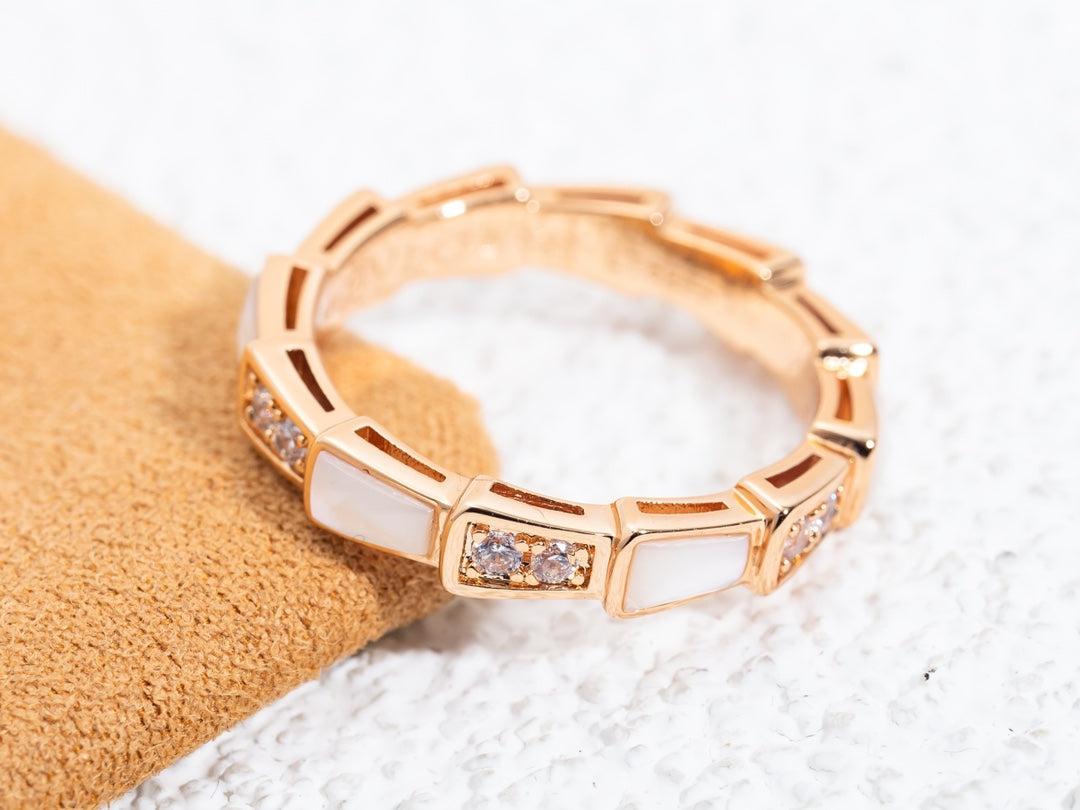 [⭐Shinejoy]SERPENTI RING PINK GOLD DIAMOND MOP 3MM