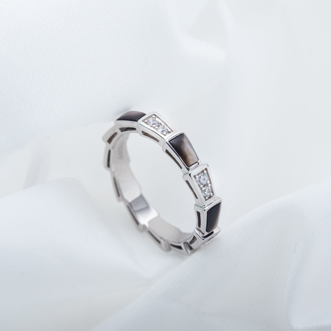 [⭐Shinejoy]SERPENTI RING SILVER  DIAMOND BLACK MOP 3MM