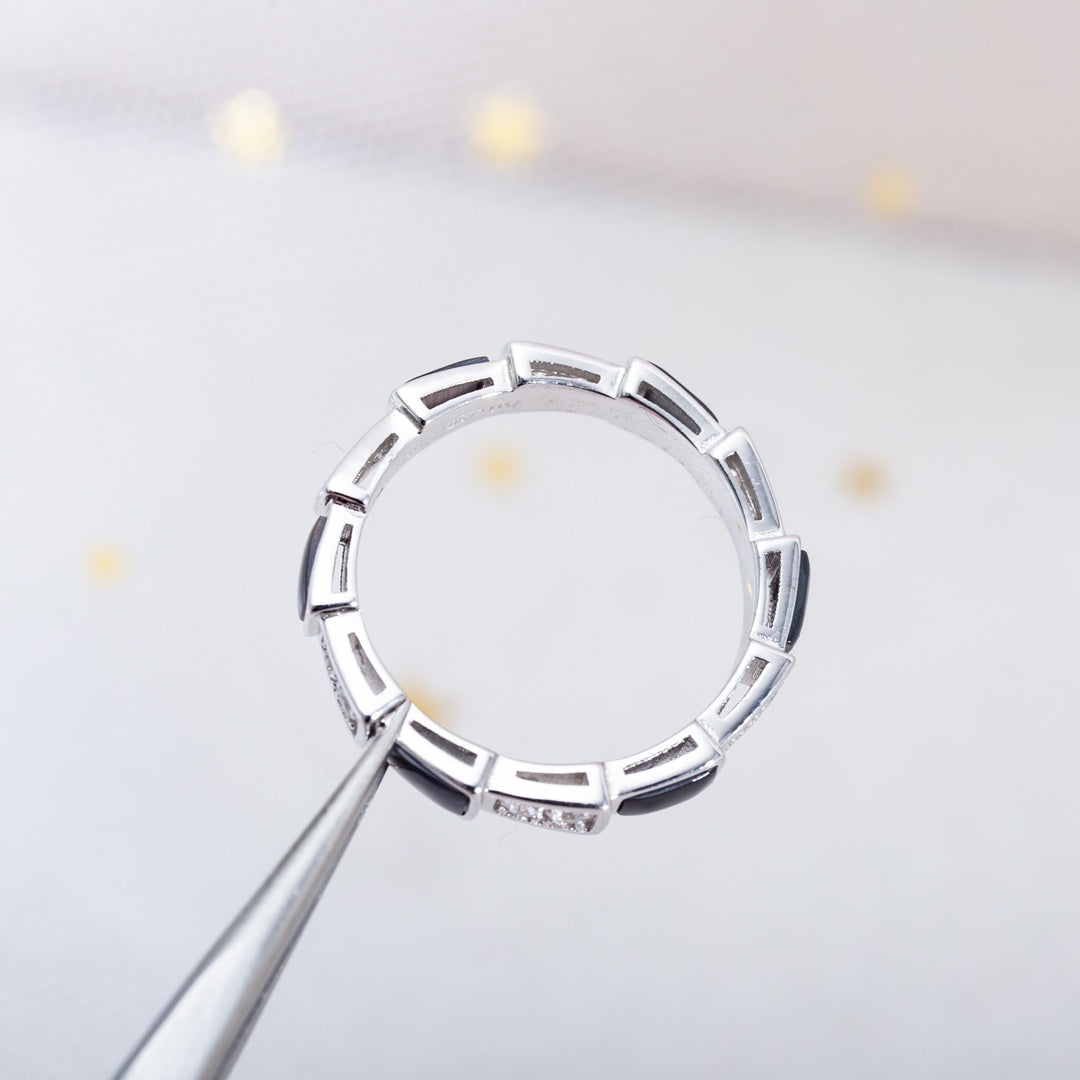 [⭐Shinejoy]SERPENTI RING SILVER  DIAMOND BLACK MOP 3MM
