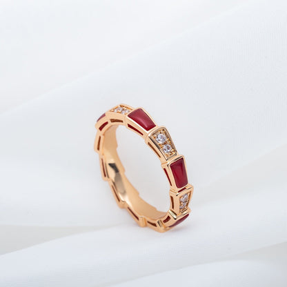 [⭐Shinejoy]SERPENTI RING PINK GOLD CARNELIAN DIAMOND 3MM