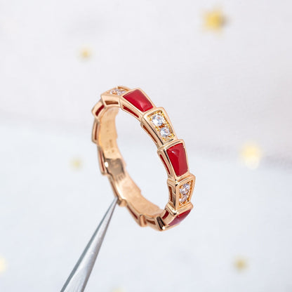 [⭐Shinejoy]SERPENTI RING PINK GOLD CARNELIAN DIAMOND 3MM