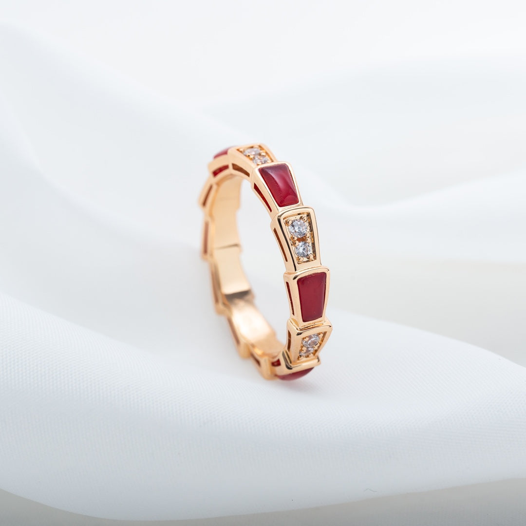 [⭐Shinejoy]SERPENTI RING PINK GOLD CARNELIAN DIAMOND 3MM