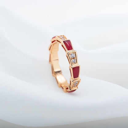 [⭐Shinejoy]SERPENTI RING PINK GOLD CARNELIAN DIAMOND 3MM