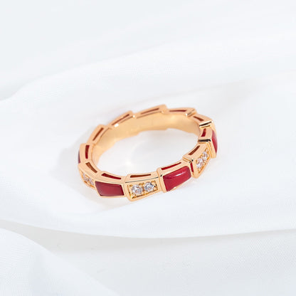 [⭐Shinejoy]SERPENTI RING PINK GOLD CARNELIAN DIAMOND 3MM