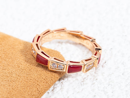 [⭐Shinejoy]SERPENTI RING PINK GOLD CARNELIAN DIAMOND 3MM