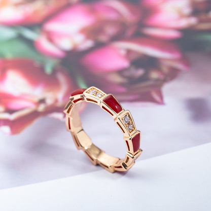 [⭐Shinejoy]SERPENTI RING PINK GOLD CARNELIAN DIAMOND 3MM