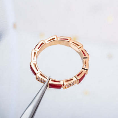 [⭐Shinejoy]SERPENTI RING PINK GOLD CARNELIAN DIAMOND 3MM