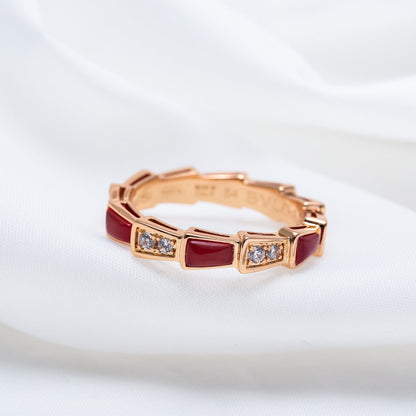 [⭐Shinejoy]SERPENTI RING PINK GOLD CARNELIAN DIAMOND 3MM