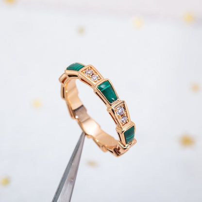 [⭐Shinejoy]SERPENTI RING PINK GOLD MALACHITE DIAMOND 3MM