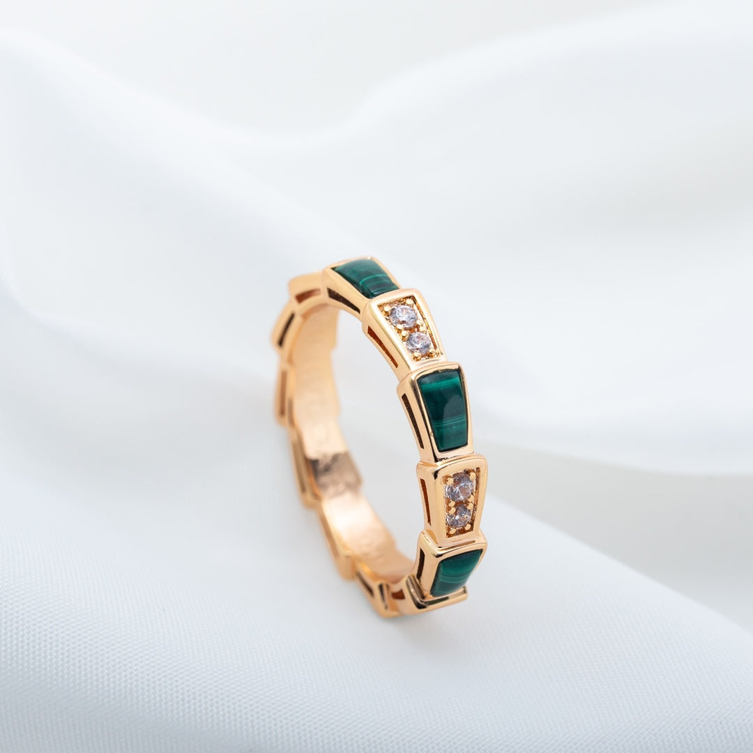 [⭐Shinejoy]SERPENTI RING PINK GOLD MALACHITE DIAMOND 3MM