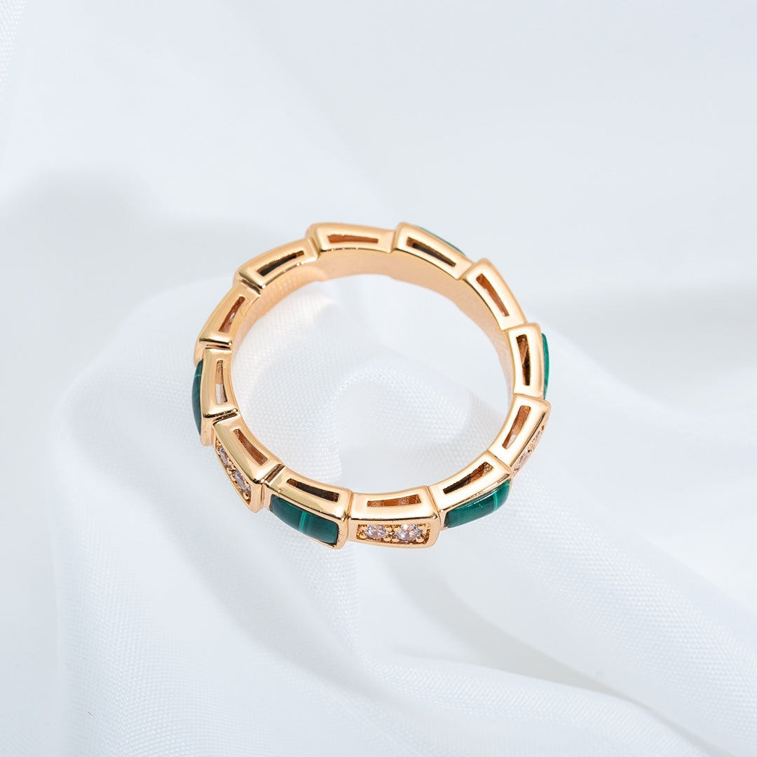 [⭐Shinejoy]SERPENTI RING PINK GOLD MALACHITE DIAMOND 3MM