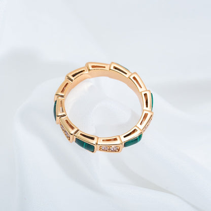 [⭐Shinejoy]SERPENTI RING PINK GOLD MALACHITE DIAMOND 3MM