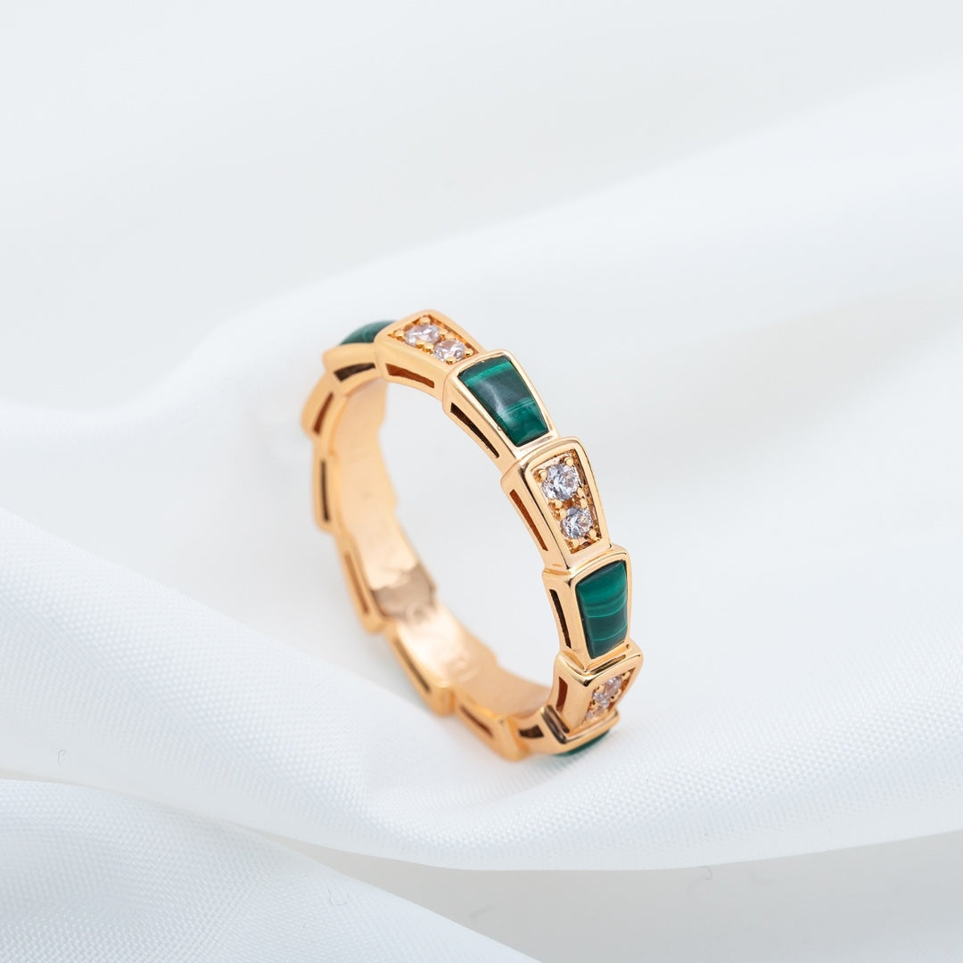 [⭐Shinejoy]SERPENTI RING PINK GOLD MALACHITE DIAMOND 3MM