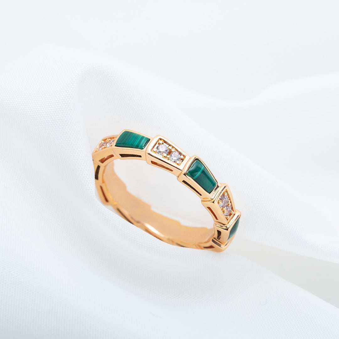 [⭐Shinejoy]SERPENTI RING PINK GOLD MALACHITE DIAMOND 3MM