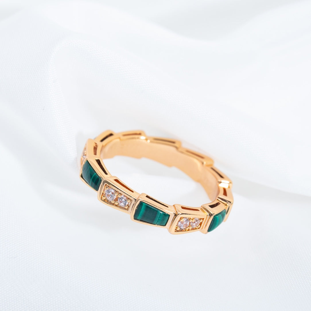 [⭐Shinejoy]SERPENTI RING PINK GOLD MALACHITE DIAMOND 3MM