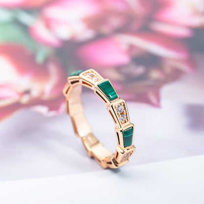 [⭐Shinejoy]SERPENTI RING PINK GOLD MALACHITE DIAMOND 3MM