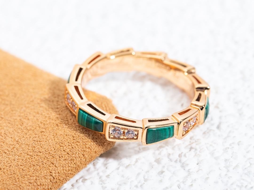 [⭐Shinejoy]SERPENTI RING PINK GOLD MALACHITE DIAMOND 3MM