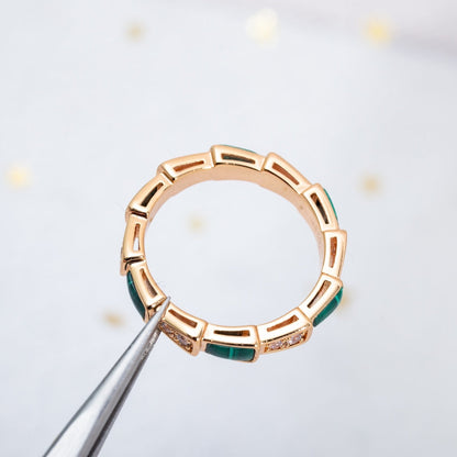 [⭐Shinejoy]SERPENTI RING PINK GOLD MALACHITE DIAMOND 3MM