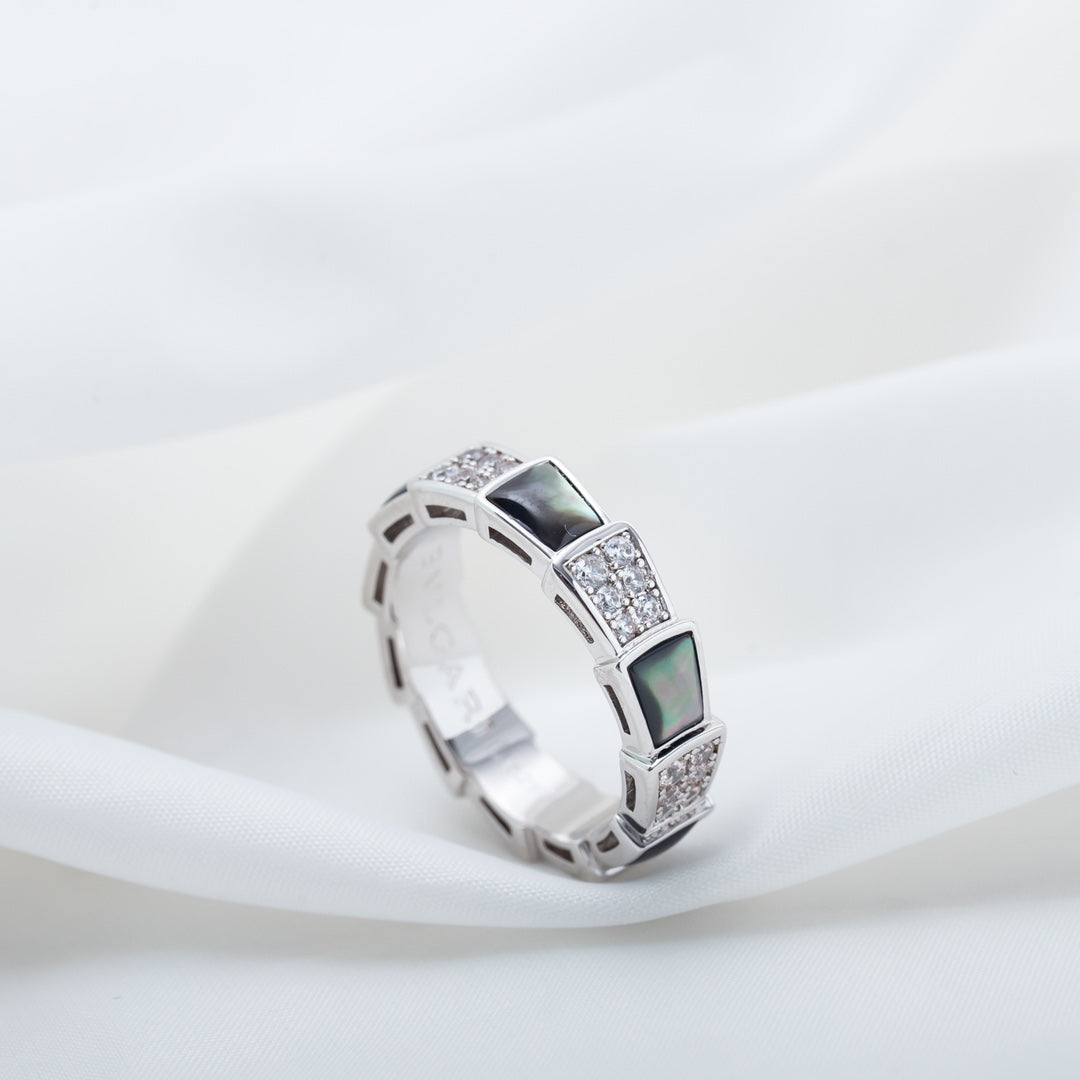 [⭐Shinejoy]SERPENTI RING SILVER DIAMOND BLACK MOP 4MM