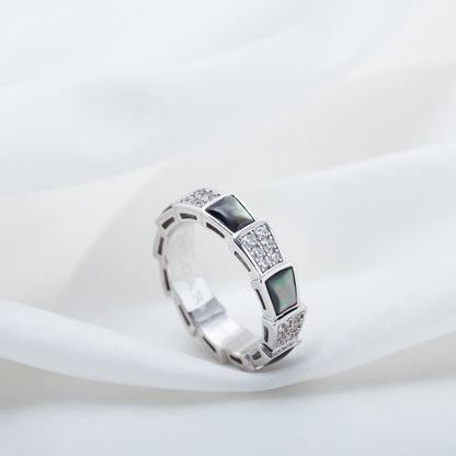 [⭐Shinejoy]SERPENTI RING SILVER DIAMOND BLACK MOP 4MM